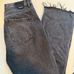 Gray Denim Jeans with Frayed Hem
